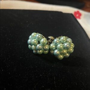 Vintage Blue Faux Pearl Cluster Earrings
